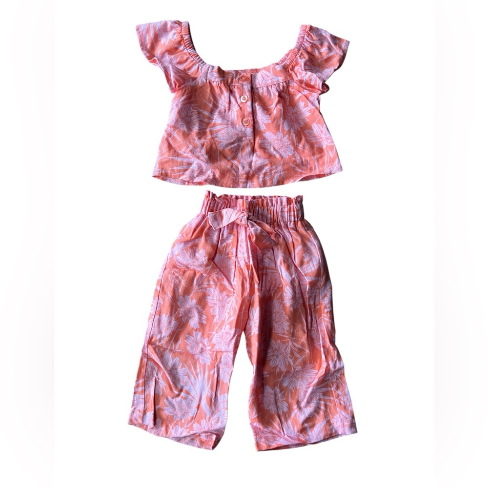 Floral Peach Tropical Top and Pants Set, 12 months